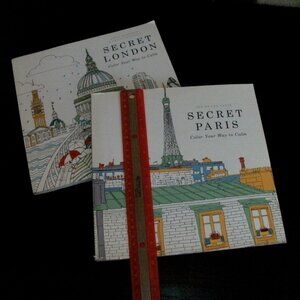 Two Adult Travel Coloring Books SECRET LONDON & SECRET PARIS color your way calm